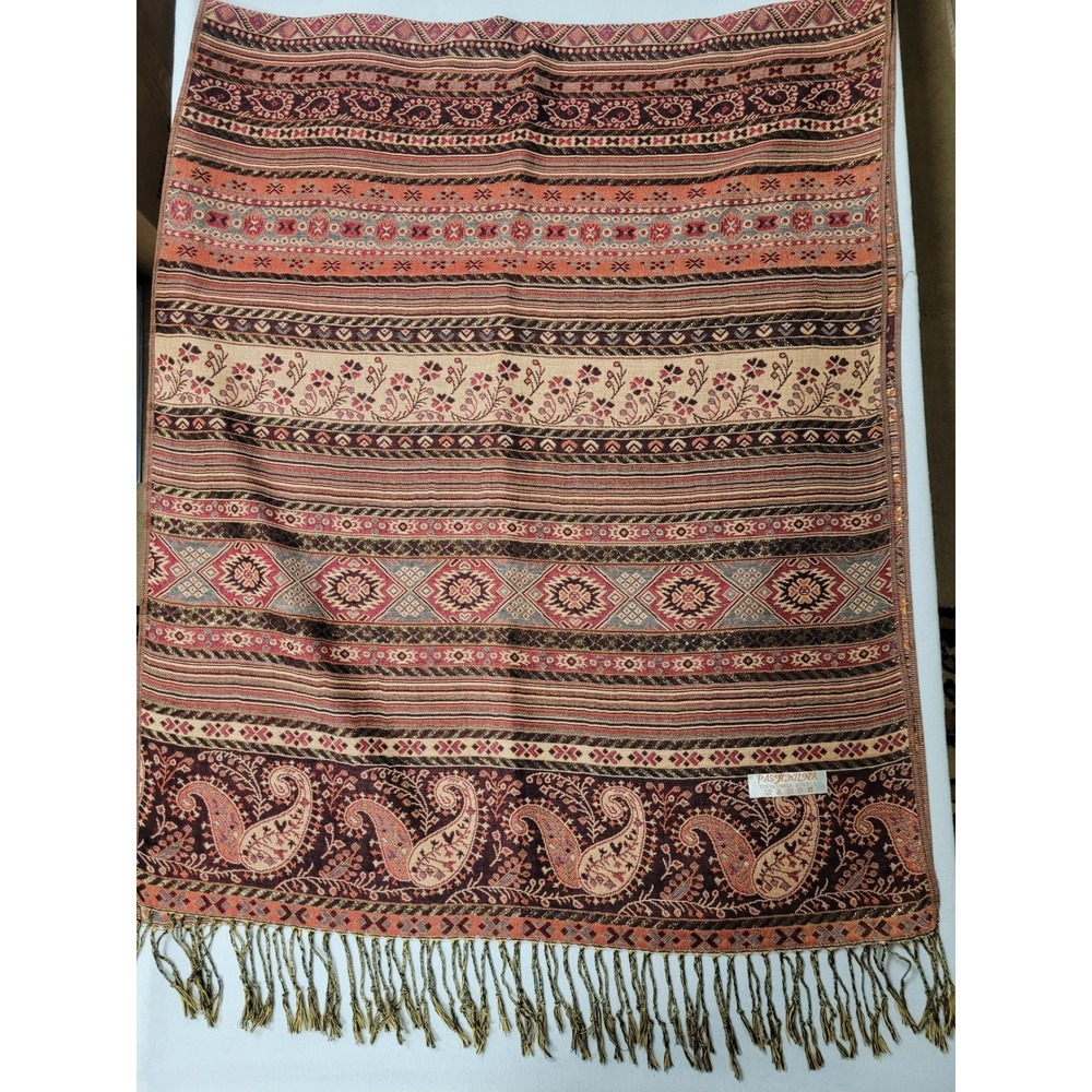 Boho Paisley Floral Silk Pashmina Scarf Aztec Shawl Wrap Fringe 70in X 27in Gift